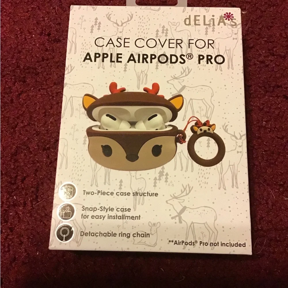 APPLE AIRPODS CASE NWT ANTI SHOCK DEER ANIMAL DETACHABLE RING CHAIN DELIAS